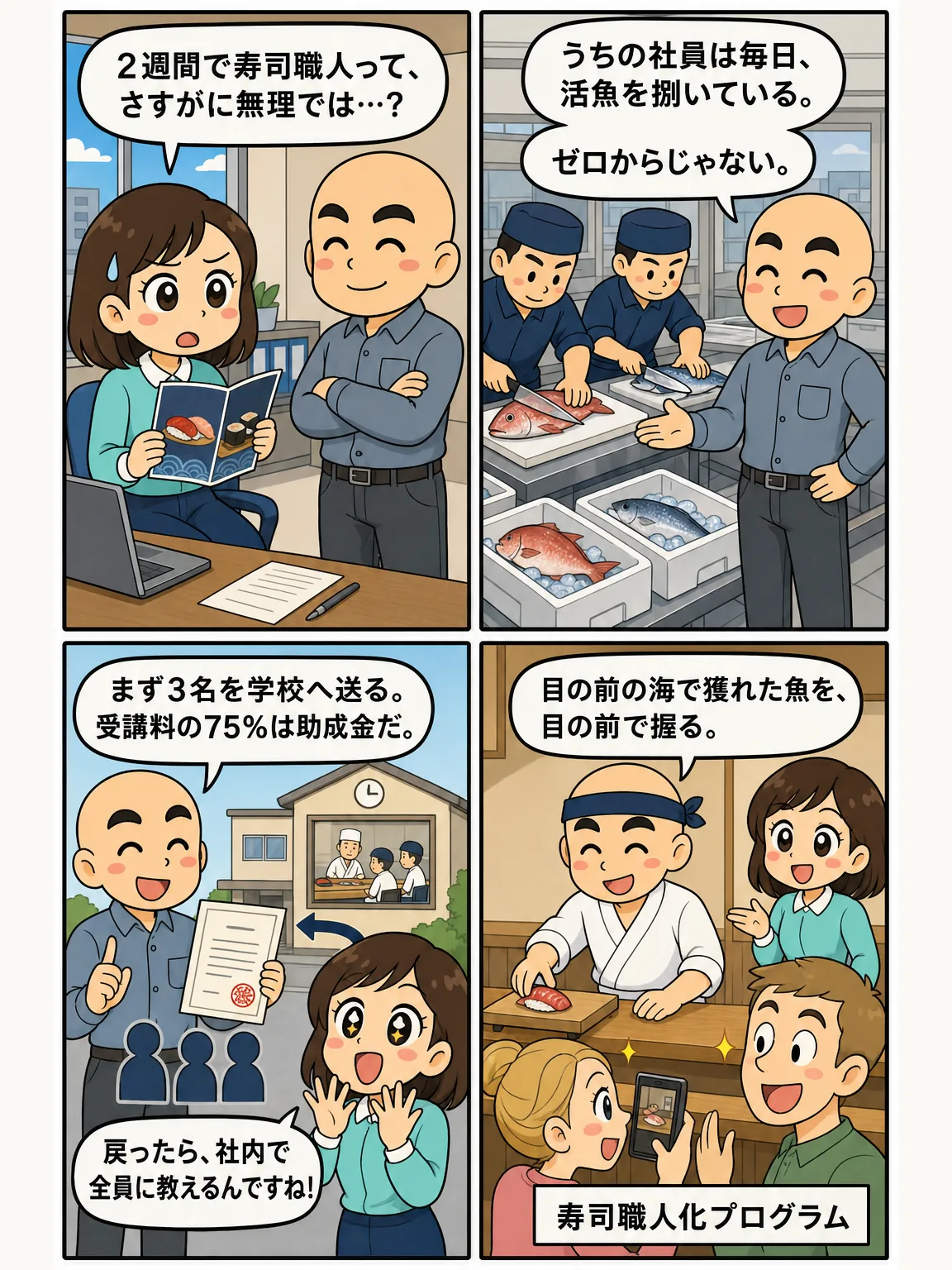 魚を捌ける会社が、握れる会社になる。技能はゼロから積むわけではない。